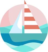 A sailboat in the ocean with a red and white striped flag vector