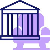 A purple and white icon of a building with a chair in front of it vector
