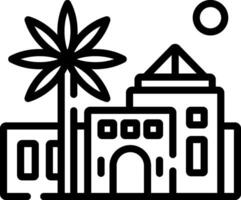 A black and white image of a building with palm trees vector
