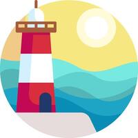 A lighthouse with a sun in the background vector