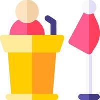 A man is standing in front of a podium with a microphone vector