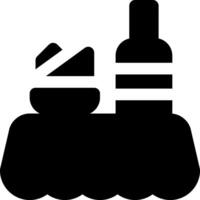 A bottle of wine and a bottle of water on a table vector