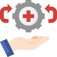A hand holding a gear wheel with a red cross on it vector