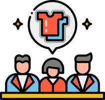 A group of people sitting at a table with a shirt on top vector