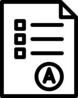 A black and white icon of a paper document with a check mark vector