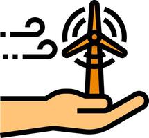 A hand holding a wind turbine with a cloud in the background vector