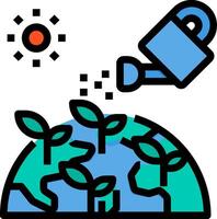A watering can is watering plants on a globe vector
