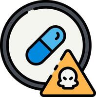 A pill and a skull in a warning sign vector