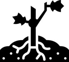 A black and white illustration of a tree with roots vector