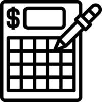 A black and white image of a calculator and pen vector