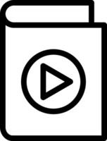 A black and white icon of a book with a play button vector