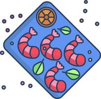 A tray with shrimp and orange slices vector