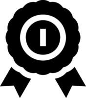 A black and white icon of a badge with a ribbon vector