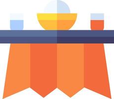 A table with a bowl and two glasses on it vector