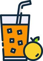 A glass of orange juice with a straw and a lemon vector