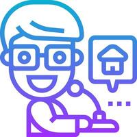 A man with glasses and a microphone is holding a computer vector