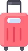 A pink suitcase with wheels on a white background vector