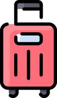A pink suitcase with wheels on a white background vector