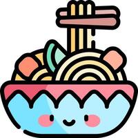 A bowl of noodles with chopsticks and chopsticks vector