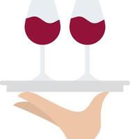 A hand holding a tray with two glasses of red wine vector