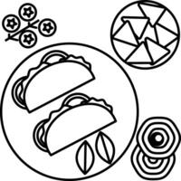 Tacos and other items are shown in this coloring page vector
