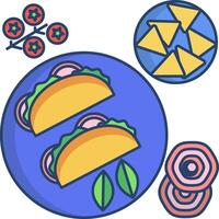Tacos and other food items are shown on a plate vector