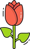 A red flower with green leaves on it vector