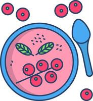A bowl of soup with berries and a spoon vector