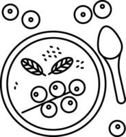 A black and white drawing of a bowl of soup with a spoon vector