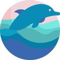 A dolphin in the ocean with waves and a blue background vector