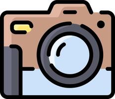 A camera icon with a blue background vector