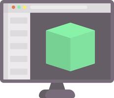 A computer monitor with a green cube on it vector