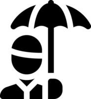 A black and white icon of a man holding an umbrella vector