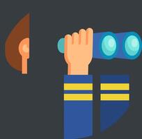 A person looking through binoculars on a dark background vector