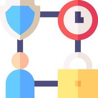 A flat icon of a person holding a shield and a lock vector