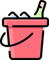 A red bucket with a bottle of wine in it vector