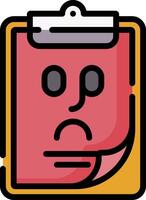 A red clipboard with a sad face on it vector