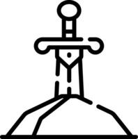 A black and white outline of a sword on top of a rock vector