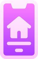 A purple and white icon with a house on it vector