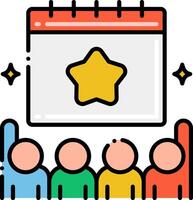 A group of people are standing around a calendar with a star on it vector