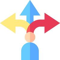 A person is surrounded by arrows pointing in different directions vector