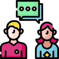 Two people with speech bubbles and a chat bubble vector
