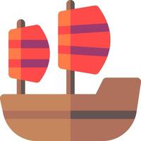 A cartoon boat with two sails and a red flag vector