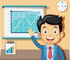 Smiling businessman presenting growth using whiteboard graph vector