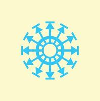 a blue snowflake with arrows pointing in different directions vector