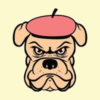 a cartoon dog with an angry face wearing a beret vector
