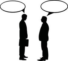 Two businessmen discussing with empty speech bubbles above them vector