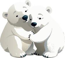 Two polar bear cubs hugging each other vector