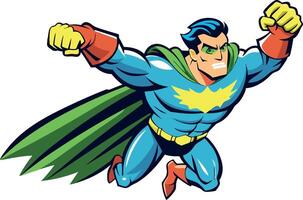 Superhero flying and attacking with fists forward vector