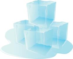 Three ice cubes melting on white background vector